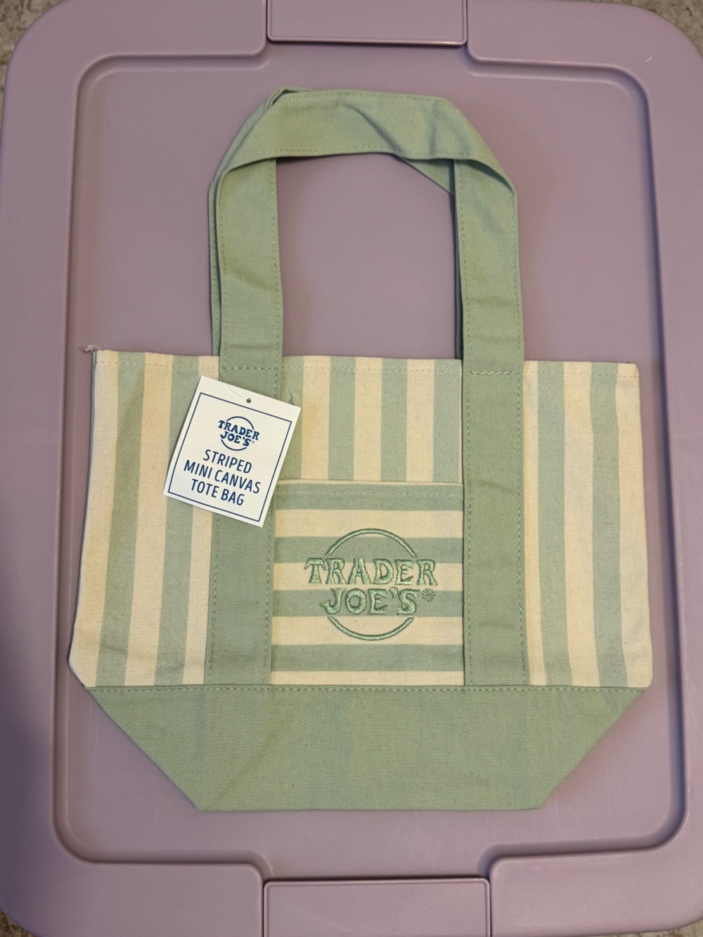 Trader Joe’s Green Striped Canvas Tote Bag